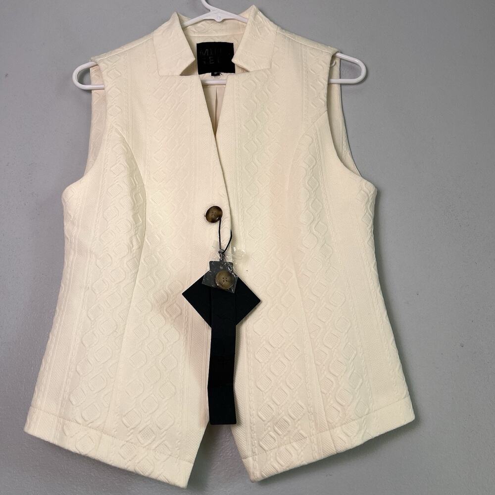 NWT Mina Self Women's Cream Structured V Neck Vest Sz S Preppy Spring Contempora